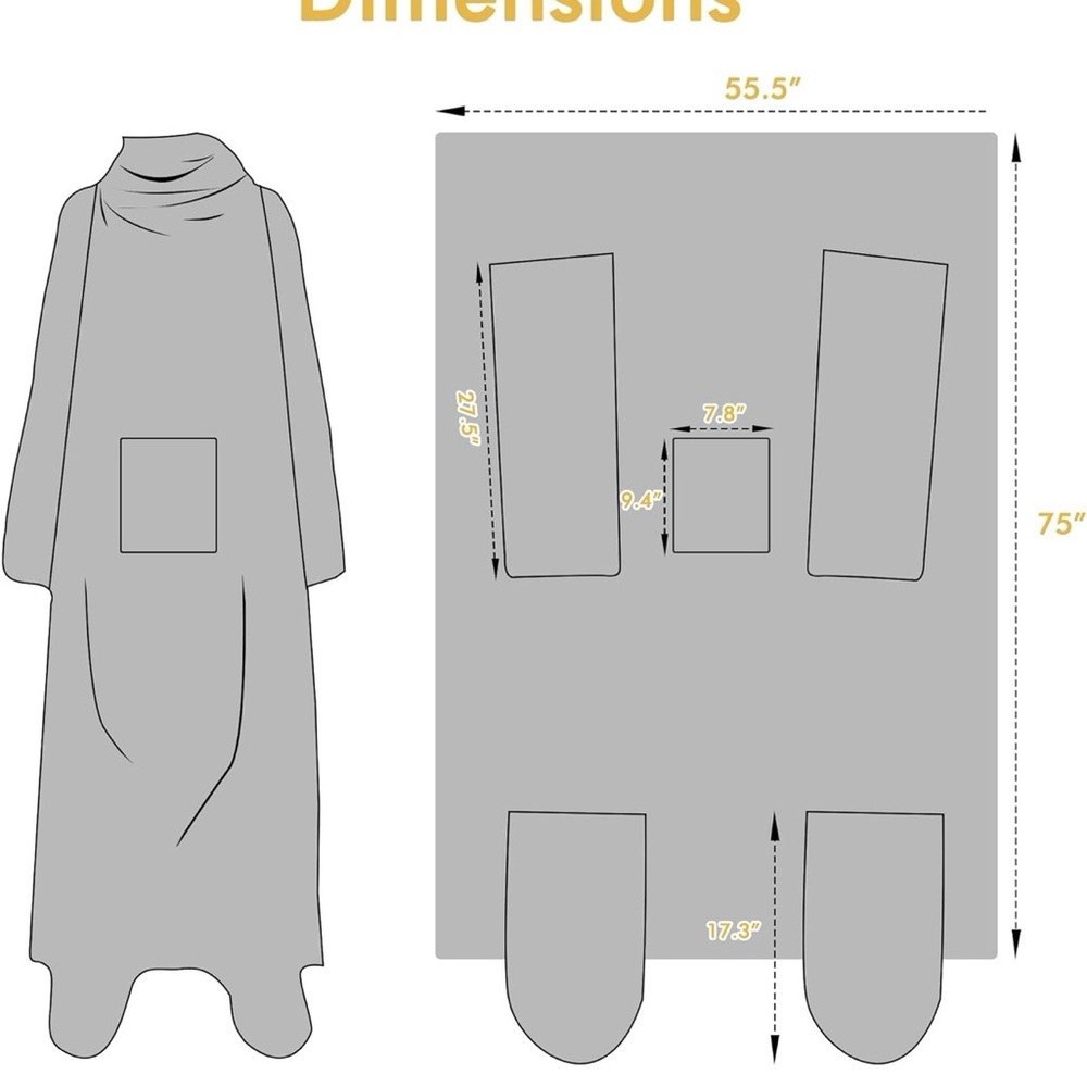 NWT Catalonia Wearable Fleece Blanket with Sleeves and Foot Pockets - Picture 7 of 7